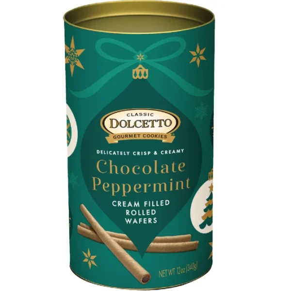 Dolcetto Chocolate Peppermint Rolled Wafer Holiday Tin