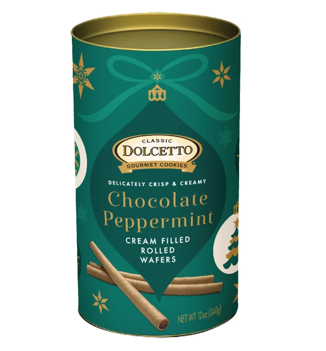 Dolcetto Chocolate Peppermint Rolled Wafer Holiday Tin