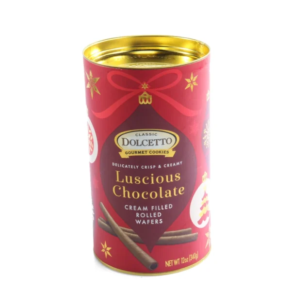 Dolcetto Holiday Gift Tin – Luscious Chocolate Wafer Rolls 12 Oz
