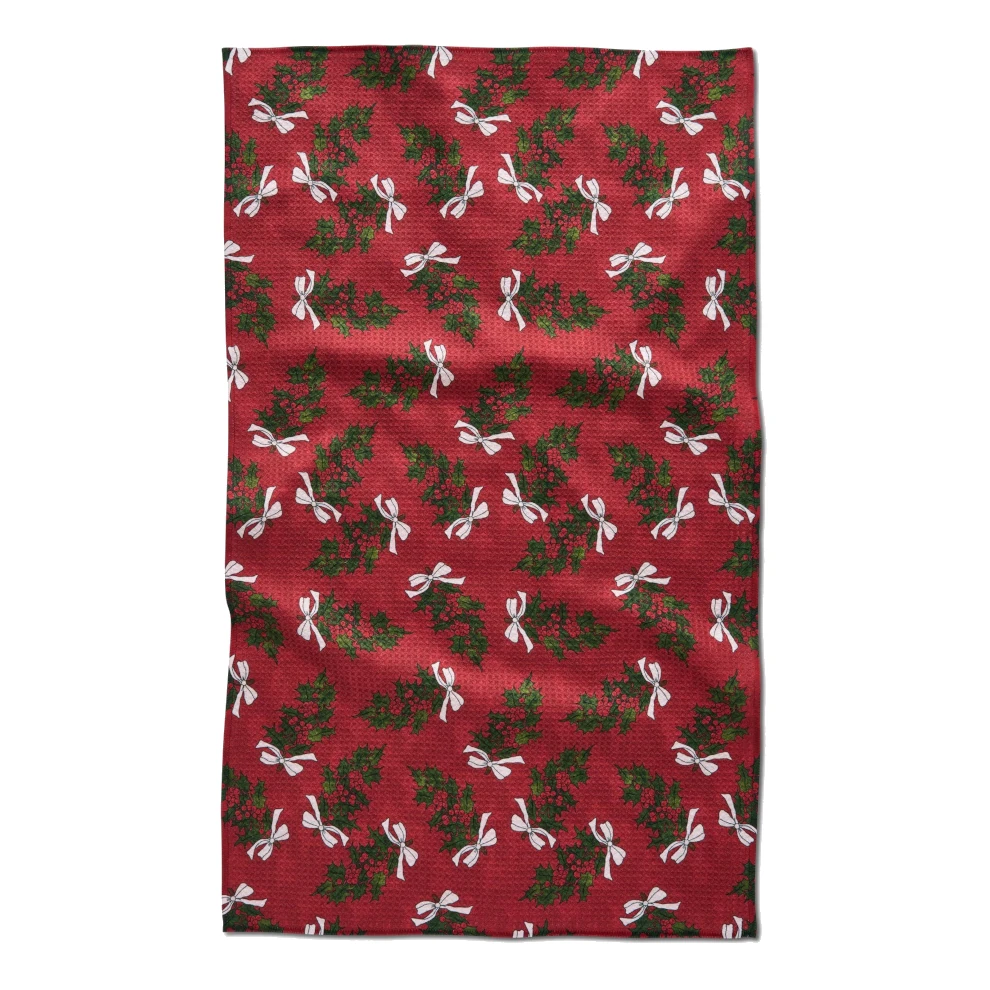 Geometry Christmas Berry Bow Tea Towel