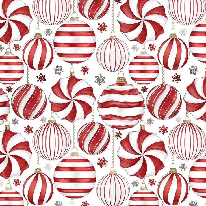 Jillson & Roberts Red and White Ornaments Gift Wrap Roll