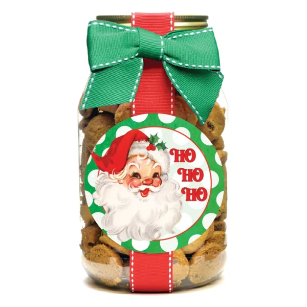 Oh Sugar! Vintage Ho Ho Ho Santa Chocolate Chip Cookies Quart Jar