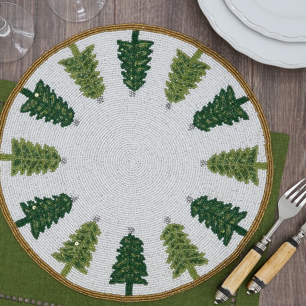 Saro 2418 Beaded Christmas Trees Placemat