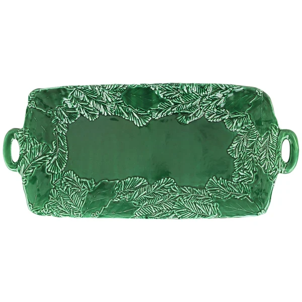 Vietri Lastra Holiday Green Figural Handled Rectangular Platter
