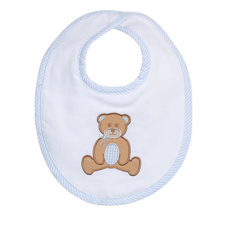 3 Marthas Teddy Bear Applique Basic Bib, Blue