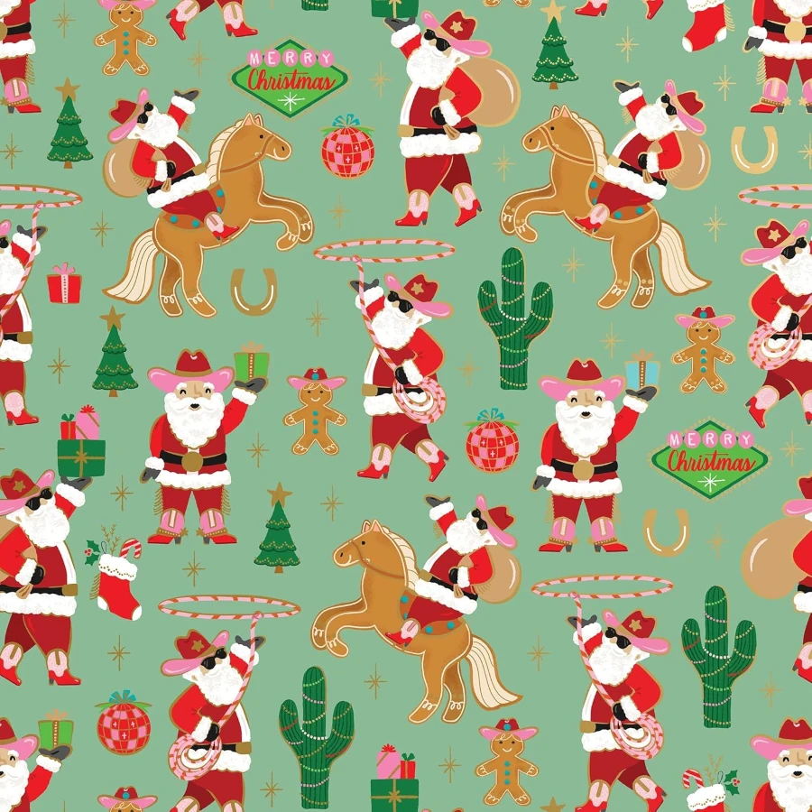 Jillson & Roberts Rodeo Santa Gift Wrap Roll