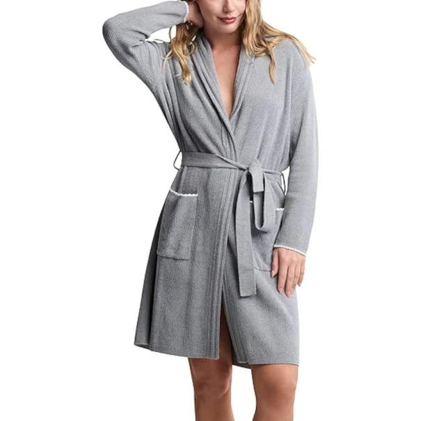 Barefoot Dreams CozyChic Ultra Lite Scallop Ribbed Robe - Moonbeam Barefoot Dreams CozyChic Ultra Lite Scallop Ribbed Robe - Moonbeam
