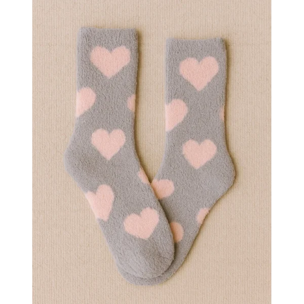Barefoot Dreams CozyChic Heart Print Socks - Beach Rock/Bloom