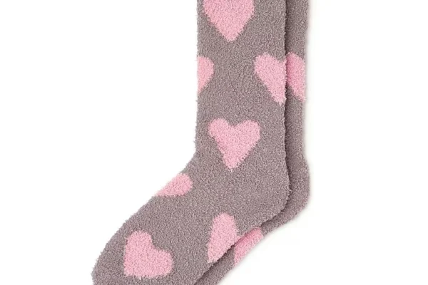 Barefoot Dreams CozyChic Heart Print Socks - Beach Rock/Bloom
