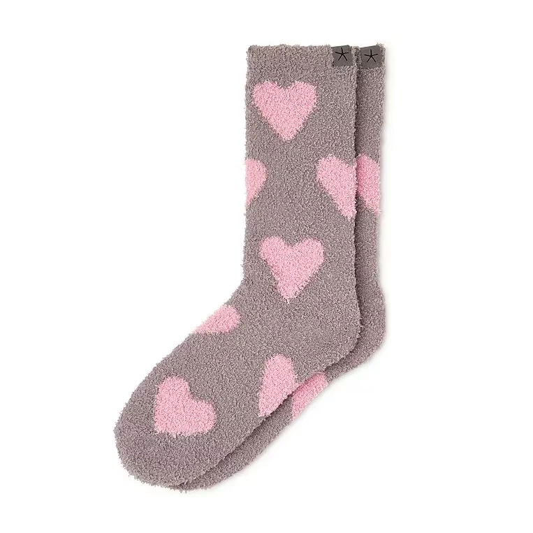 Barefoot Dreams CozyChic Heart Print Socks - Beach Rock/Bloom