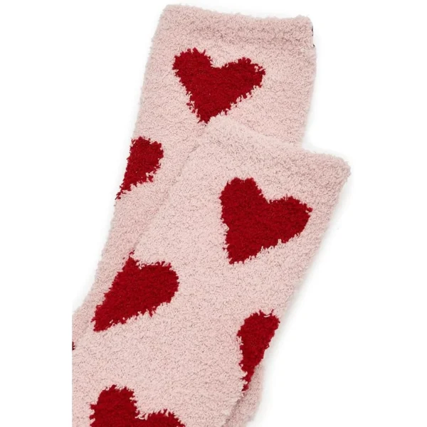 Barefoot Dreams CozyChic Heart Print Socks - Dusty Rose/Cherry