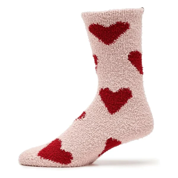 Barefoot Dreams CozyChic Heart Print Socks - Dusty Rose/Cherry