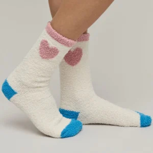 Barefoot Dreams CozyChic Color Block Heart Socks - Cream