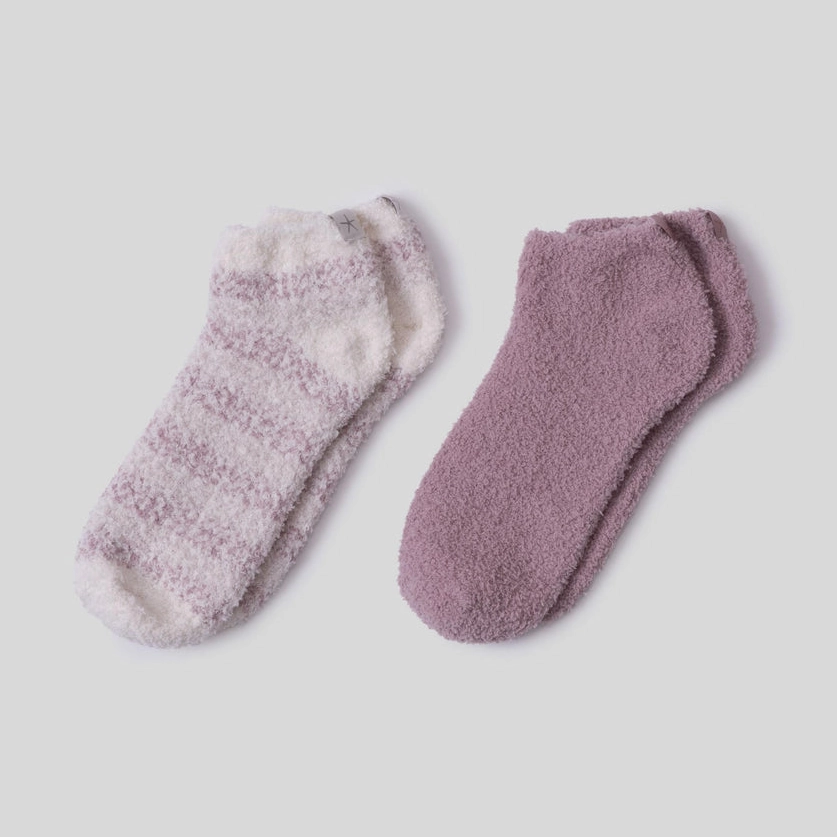 Barefoot Dreams CozyChic Heathered Stripe Ankle Sock Set - Teaberry