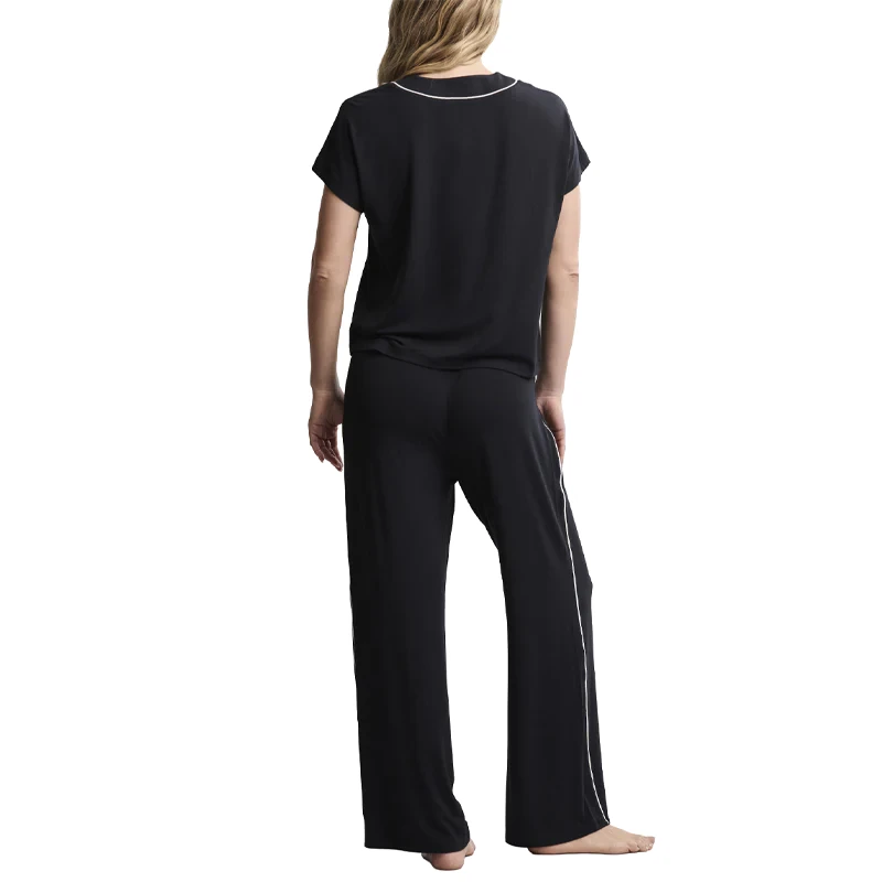 Barefoot Dreams Luxe Milk Jersey Piped Short Sleeve Pant Set - Black