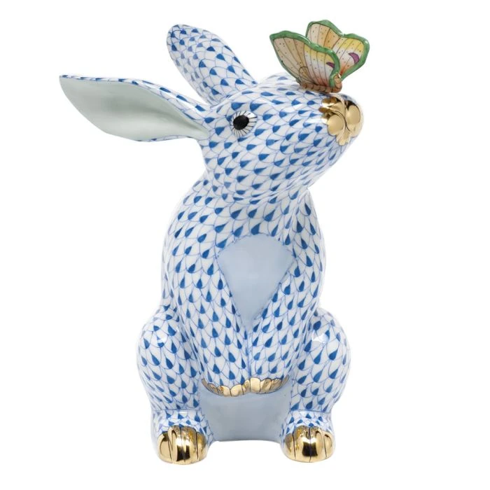 Herend Bunny with Butterfly - Blue