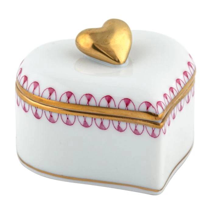Herend Double Heart Box - Raspberry
