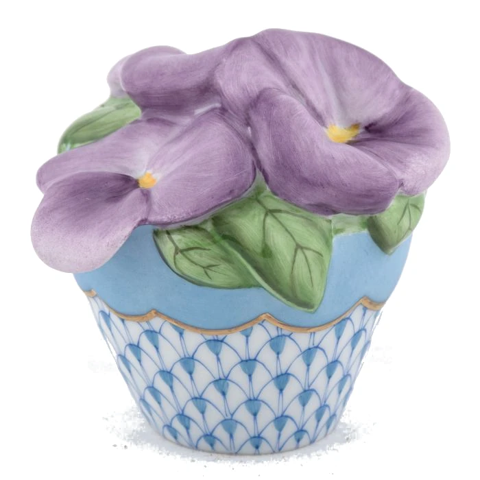 Herend Pansies in Flowerpot - Blue
