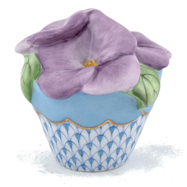 Herend Pansies in Flowerpot - Blue