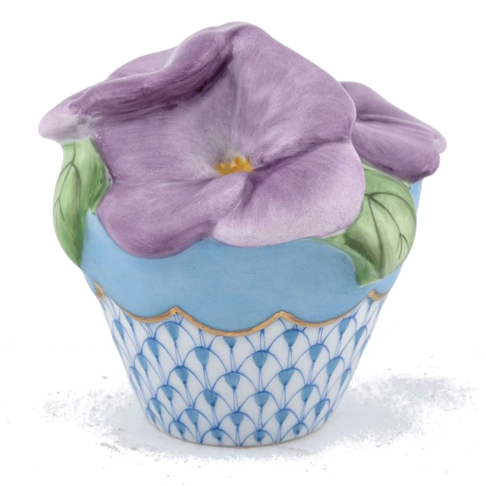 Herend Pansies in Flowerpot - Blue
