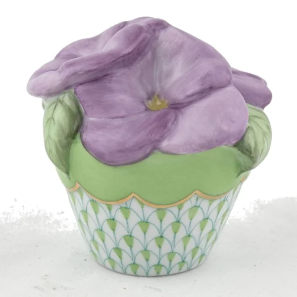 Herend Pansies in Flowerpot - Keylime