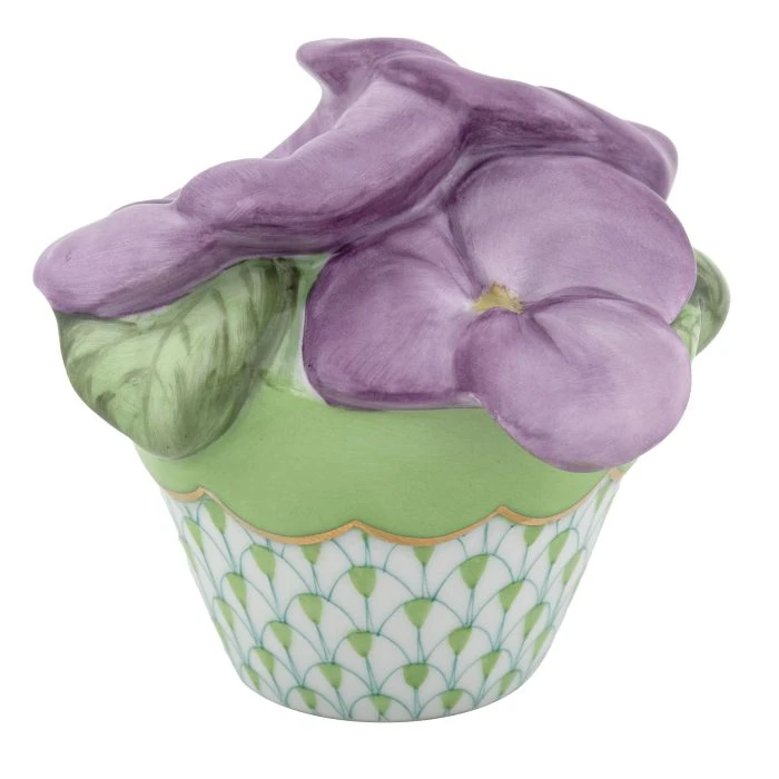 Herend Pansies in Flowerpot - Keylime