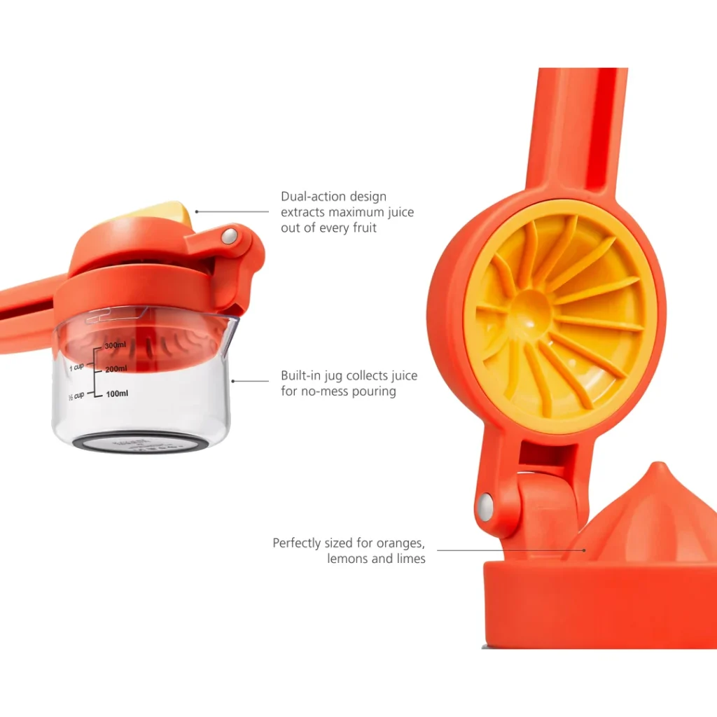 Joseph Joseph JuiceMax Plus Dual-Action Citrus Press with Measuring Cup - Orange
