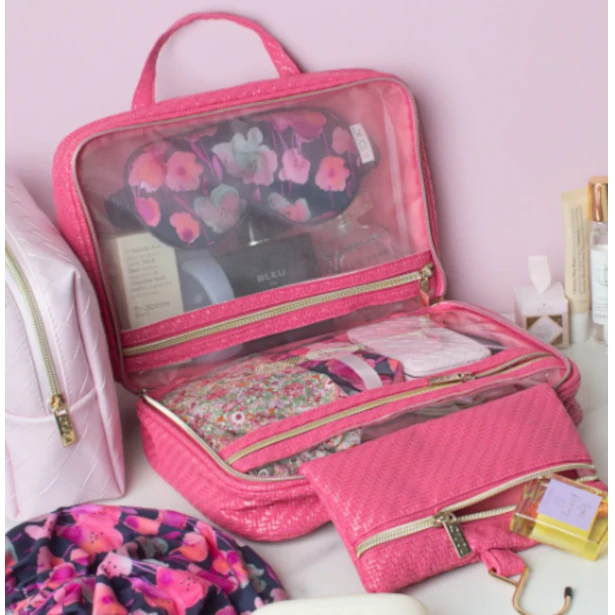 Tonic Hanging Cosmetic Bag - Herringbone Raspberry