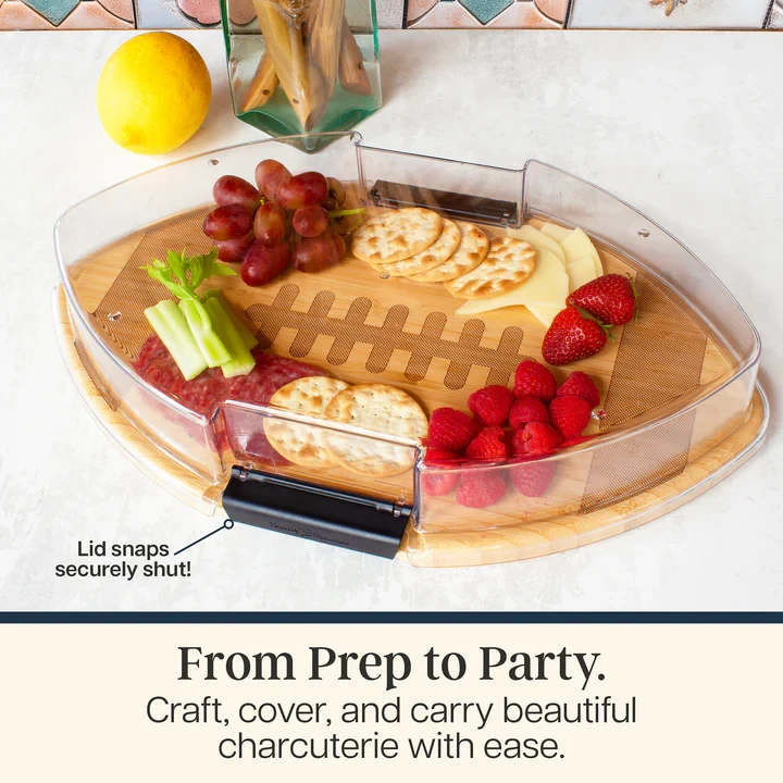 Totally Bamboo Serve & Store Football Charcuterie Board with Locking Lid