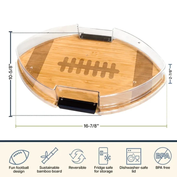 Totally Bamboo Serve & Store Football Charcuterie Board with Locking Lid