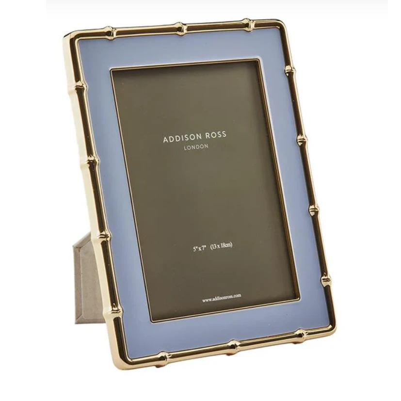 Addison Ross Pale Denim & Gold Bamboo Enamel Photo Frame, 5" x 7"
