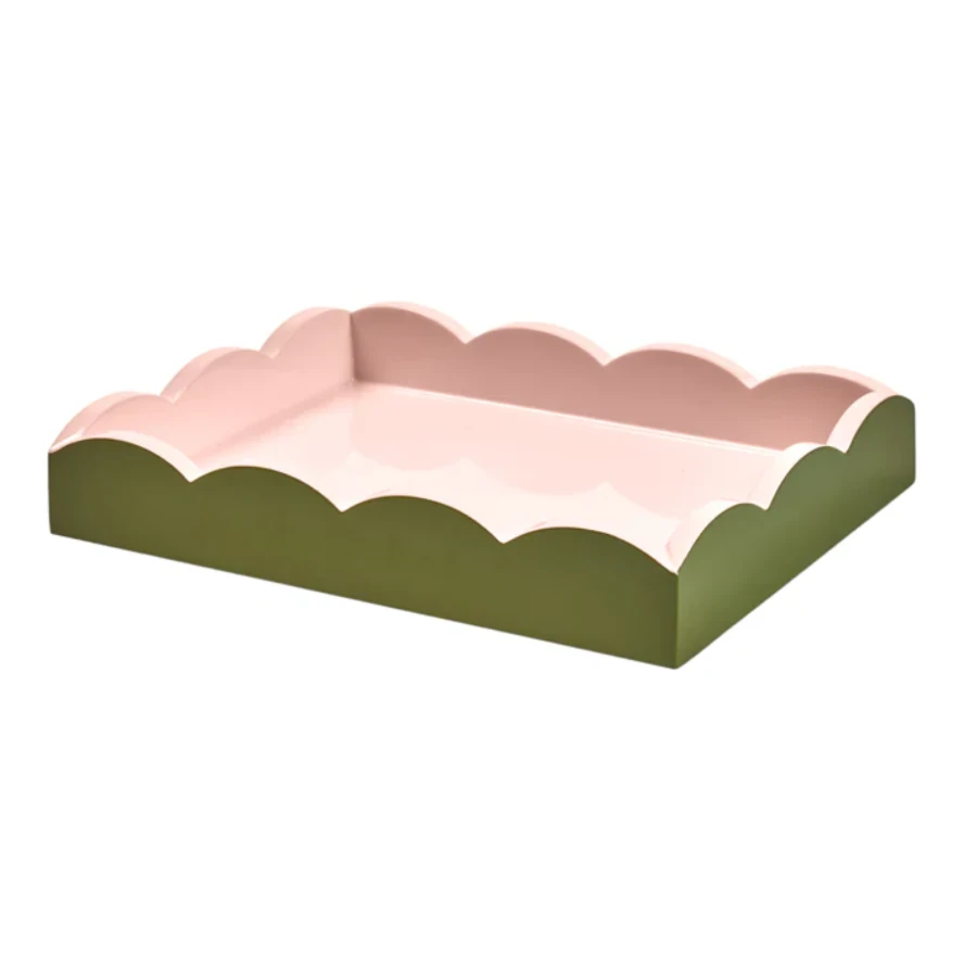 Addison Ross Khaki & Pink Lacquered Scallop Small Two-Tone Tray