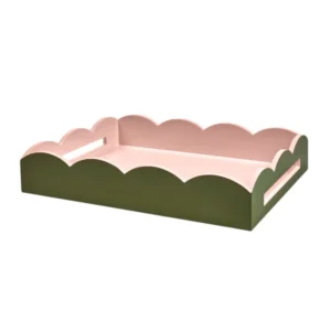 Addison Ross Khaki & Pink Lacquered Scallop Medium Two-Tone Tray
