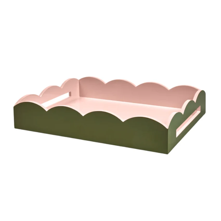 Addison Ross Khaki & Pink Lacquered Scallop Medium Two-Tone Tray