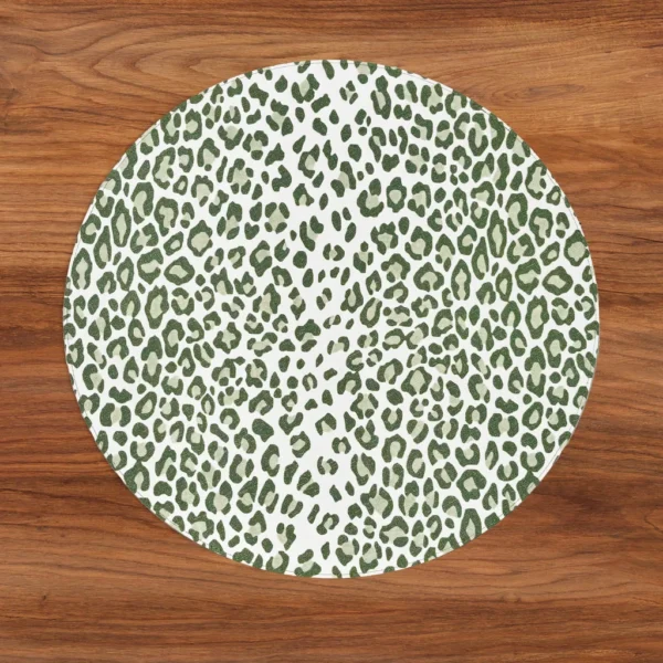 Beatriz Ball VIDA Faenza and Leopard Reversible Round Placemat - White & Green