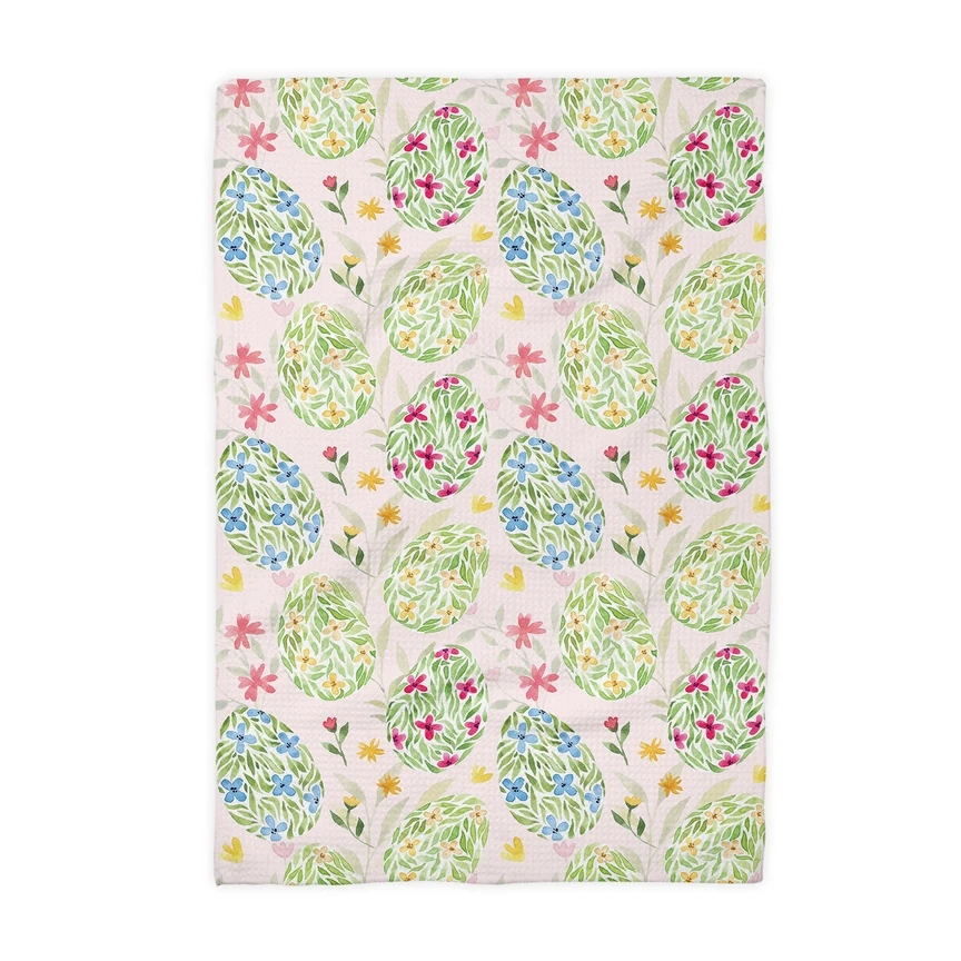Canary Road Easter Egg Floral Kitchen Towel Waffle Preppy