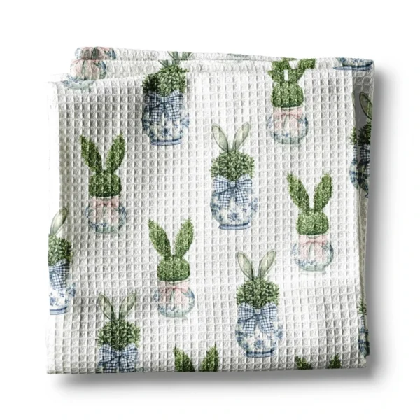 Canary Road Easter Topiary Bunny Kitchen Towel Waffle Preppy