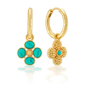 Capucine De Wulf Clover Hoop Earrings with Double Sided Charm - Turquoise