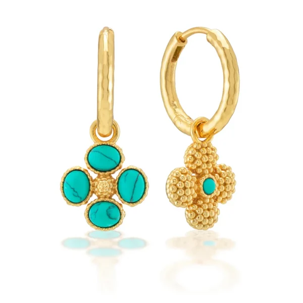 Capucine De Wulf Clover Hoop Earrings with Double Sided Charm - Turquoise