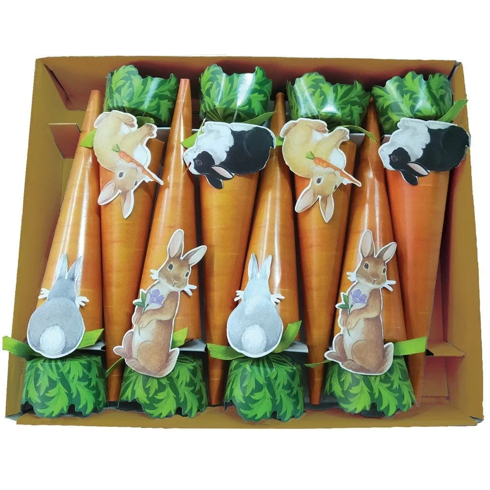 Caspari Bunnies and Carrots 10" Luxury Cone Crackers - 8 per box