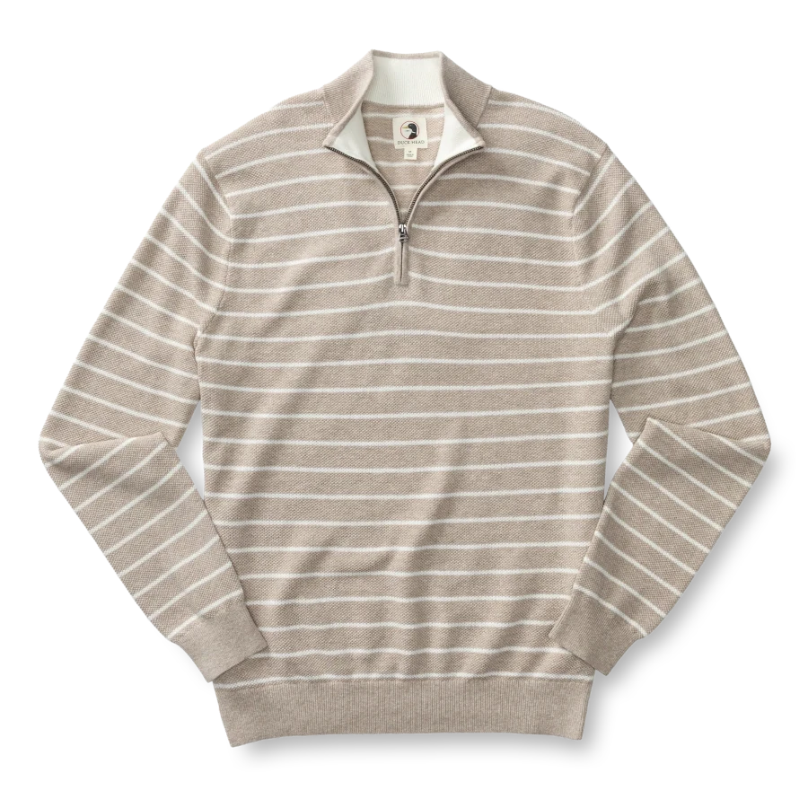 Duck Head Colton Pique 1/4 Zip Sweater - Khaki Heather