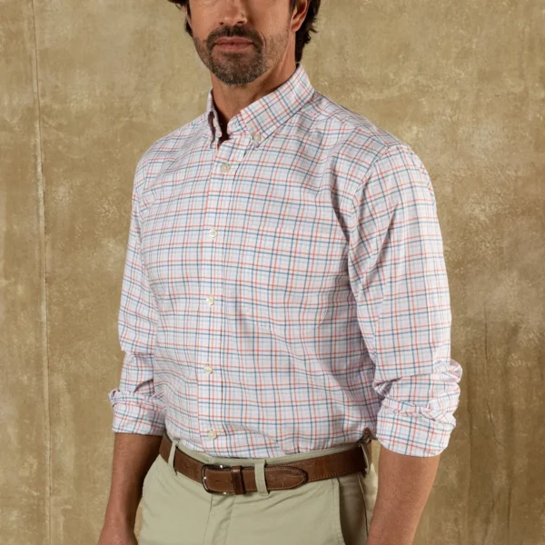 Duck Head Cotton Oxford Sport Shirt - Cooke Plaid - Coral