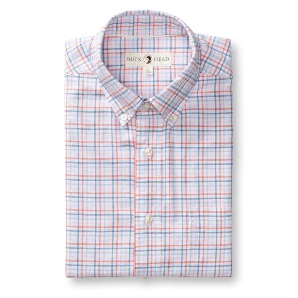 Duck Head Cotton Oxford Sport Shirt - Cooke Plaid - Coral