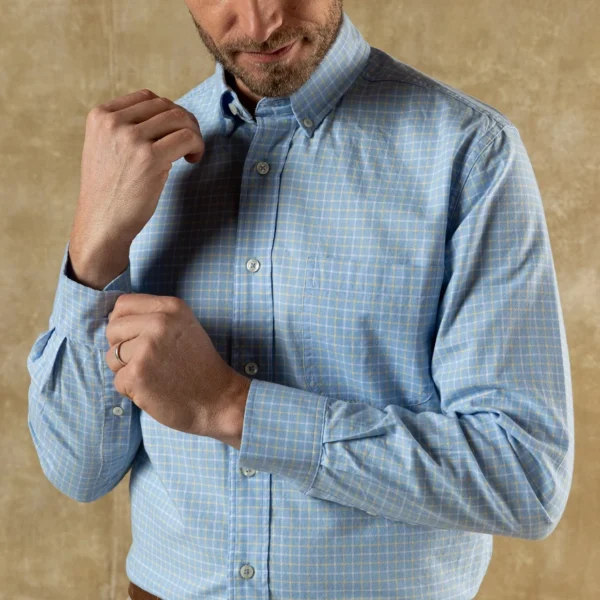 Duck Head Cotton Oxford Sport Shirt - Kline Plaid - Serenity Blue