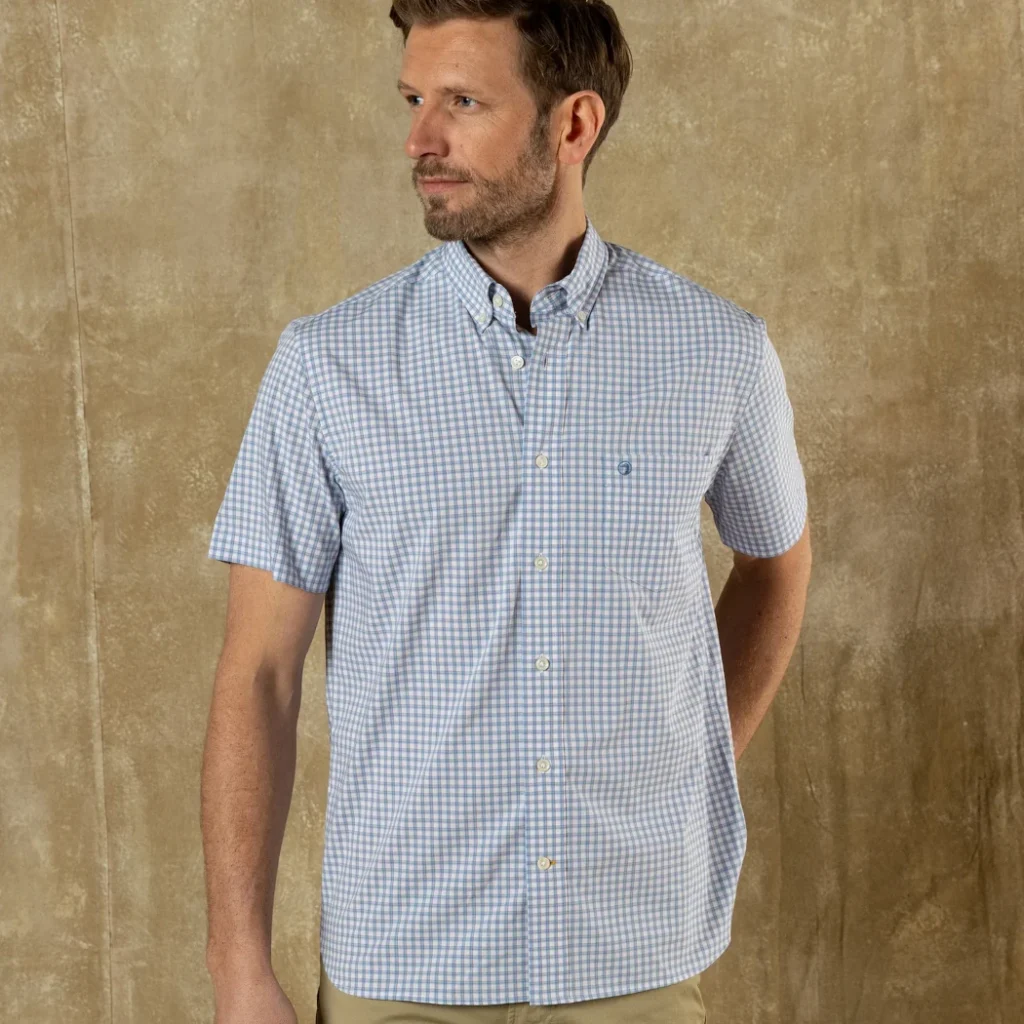 Duckhead Performance Poplin Quinn Plaid Sport Shirt - Serenity Blue