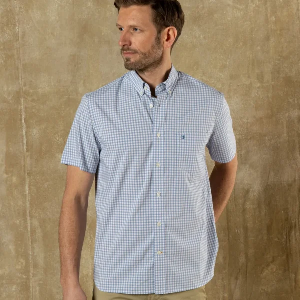 Duckhead Performance Poplin Quinn Plaid Sport Shirt - Serenity Blue