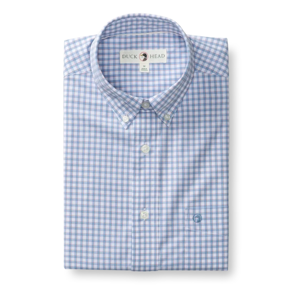Duckhead Performance Poplin Quinn Plaid Sport Shirt - Serenity Blue