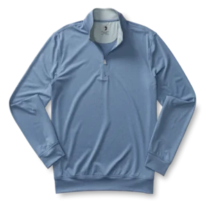 Duck Head Long Drive Performance 1/4 Zip Pullover - Chambray Blue Heather