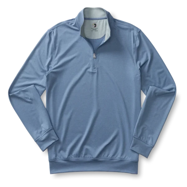 Duck Head Long Drive Performance 1/4 Zip Pullover - Chambray Blue Heather