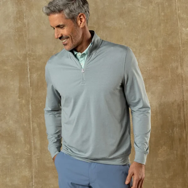 Duck Head Long Drive Performance 1/4 Zip Pullover - Quarry Grey Heather
